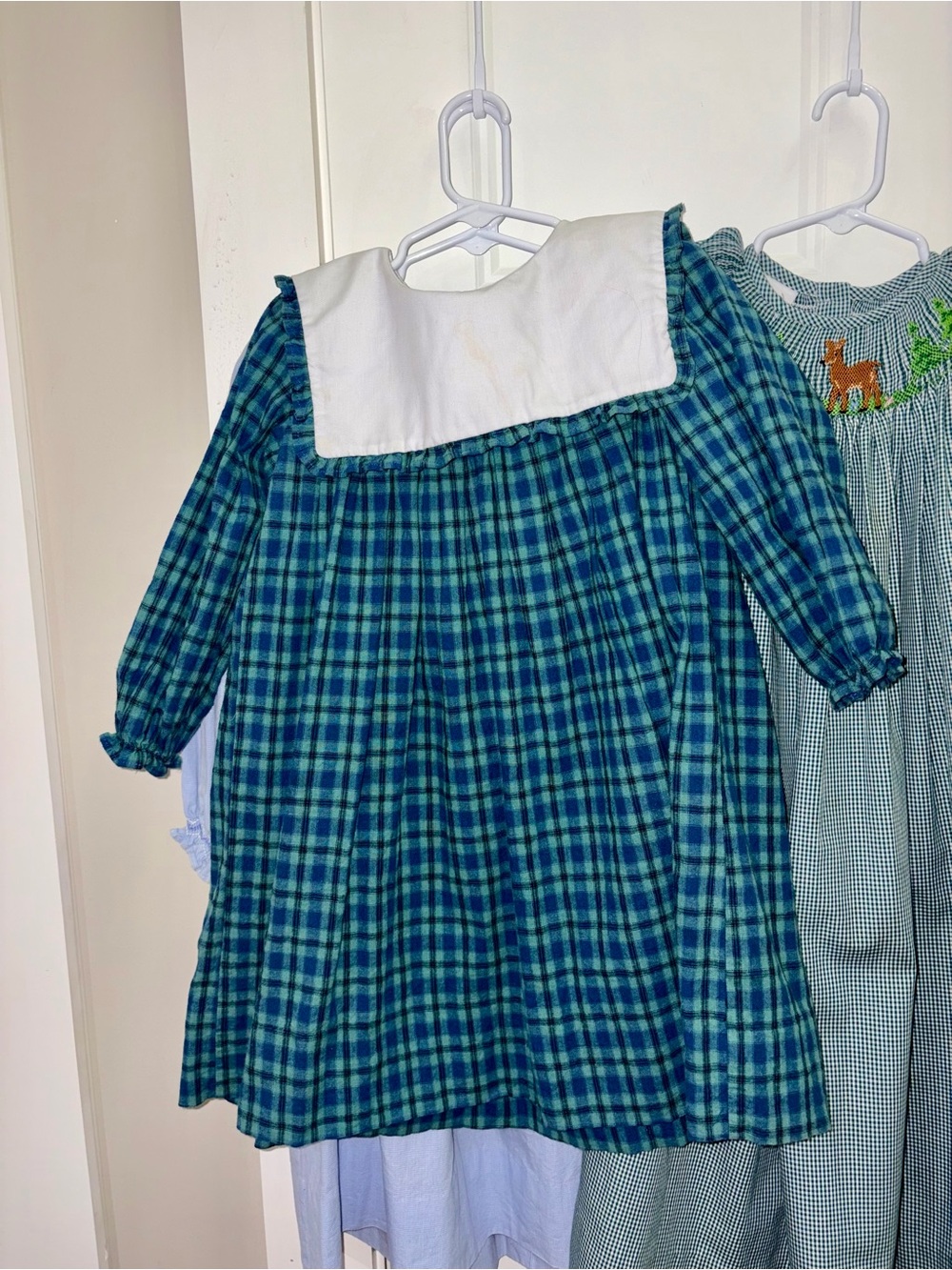Girls Green & Navy Plaid Dress with White Sailor Collar